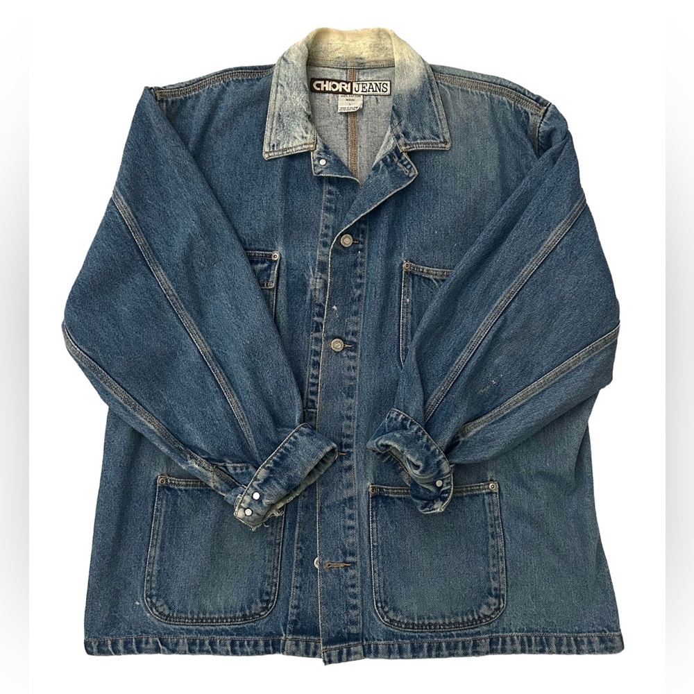 Oversized Distressed Denim Jacket / Vintage Painters Jacket